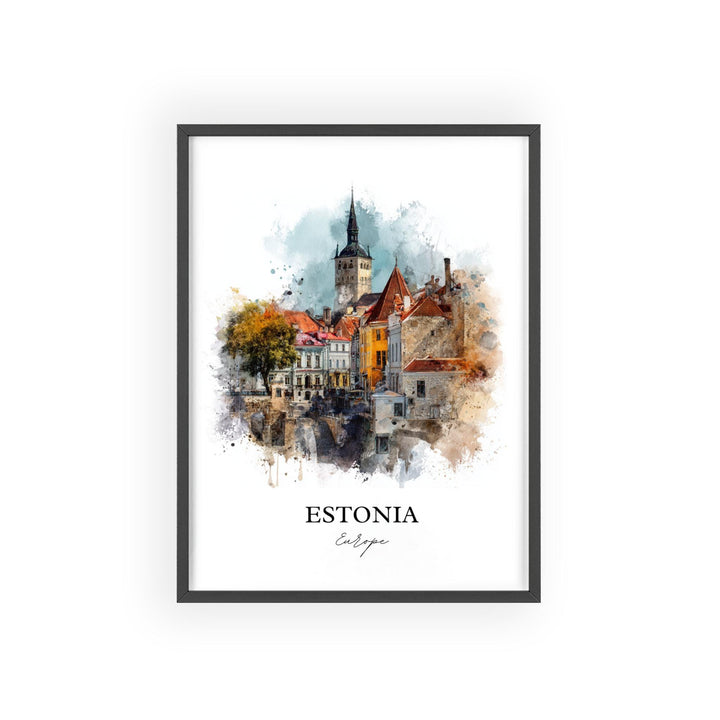 Estonia Wall Art, Estonia Print, Estonia Watercolor Art, Estonia Country Gift, Travel Print, Travel Poster, Housewarming Gift