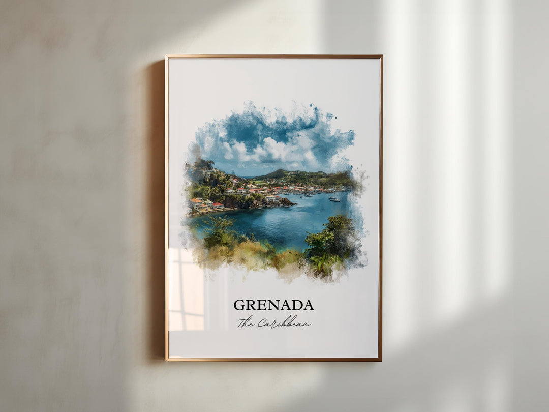 Grenada Wall Art, Caribbean Print, Grenada Watercolor Art, Caribbean Gift, Travel Print, Travel Poster, Housewarming Gift