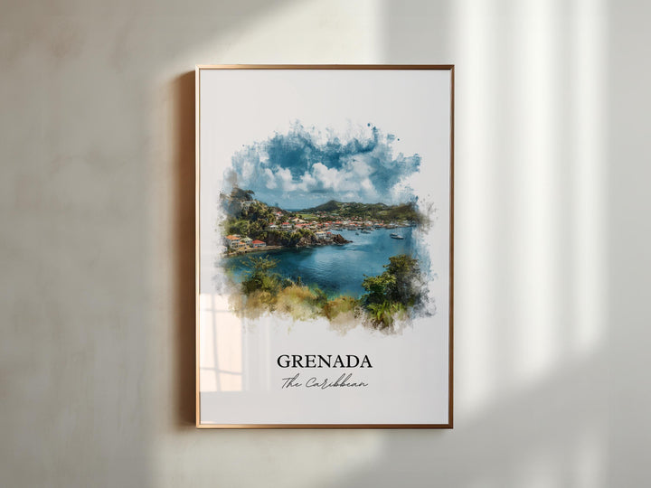 Grenada Wall Art, Caribbean Print, Grenada Watercolor Art, Caribbean Gift, Travel Print, Travel Poster, Housewarming Gift