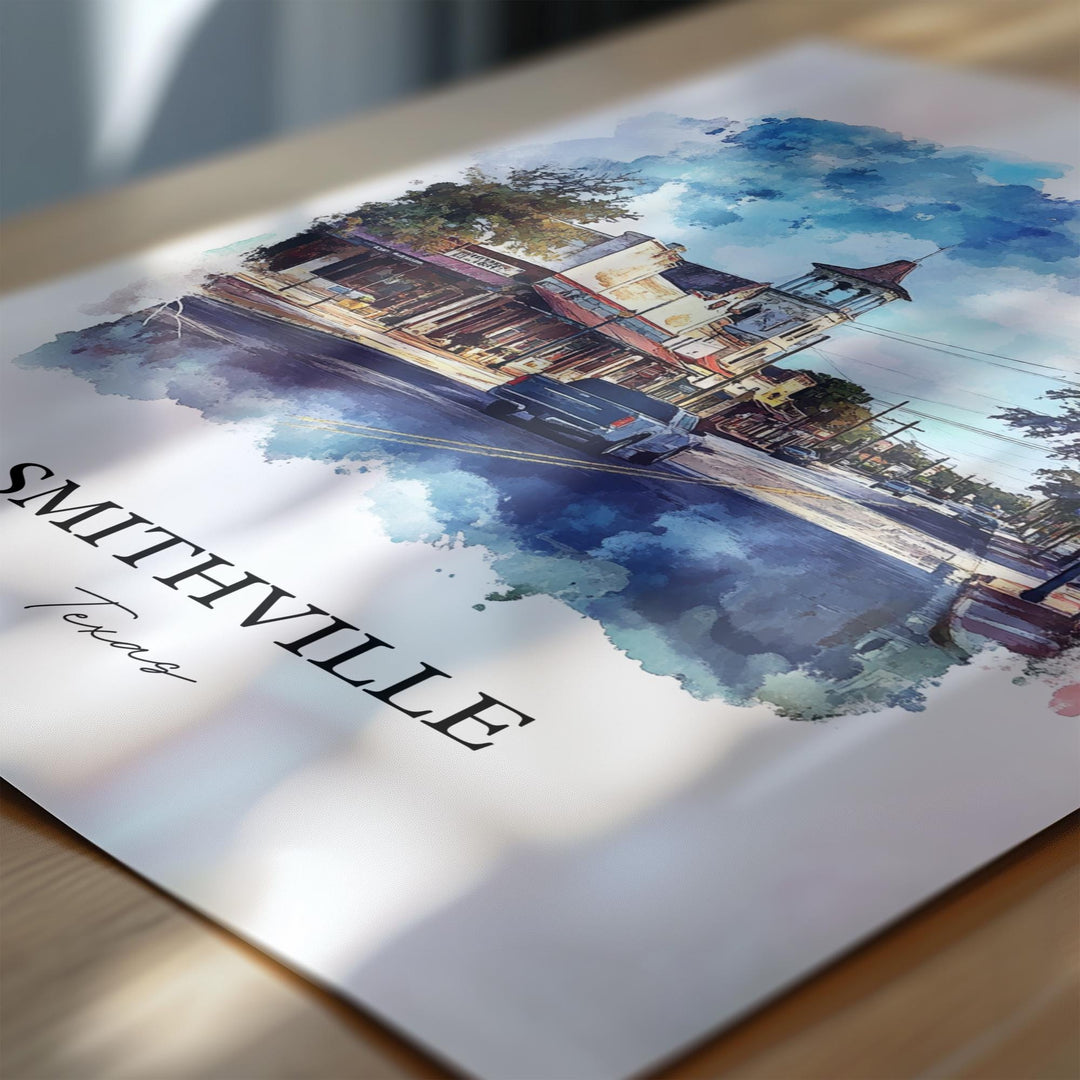 Smithville TX Wall Art, Bastrop County Print, Texas Watercolor Art, Smithville Texas Gift, Travel Print, Travel Poster, Housewarming Gift
