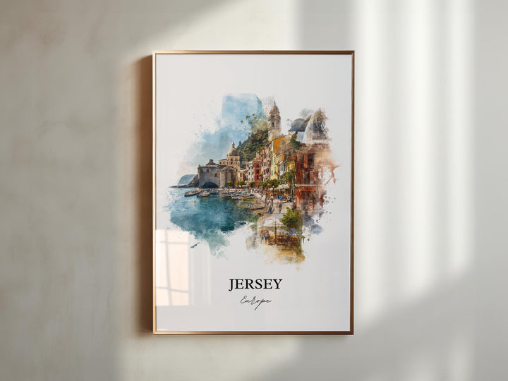 Jersey Wall Art, Jersey Island Print, Europe Watercolor Art, Channel Islands Gift, Travel Print, Travel Poster, Housewarming Gift