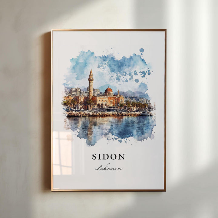 Sidon Wall Art, Sidon Print, Sidon Watercolor Art, Sidon Lebanon Gift, Travel Print, Saida Travel Poster, Housewarming Gift