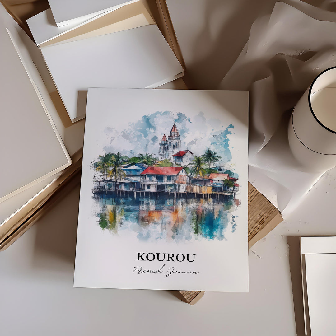 Kourou Wall Art, Kourou French Guina Print, French Guina Watercolor Art, French Guinea Gift, Travel Print, Travel Poster, Housewarming Gift