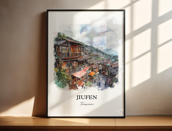 Jiufen Taiwan Wall Art, Jiufen Taiwan Print, Taiwan Watercolor Art, Jiufen Gift, Travel Print, Travel Poster, Housewarming Gift