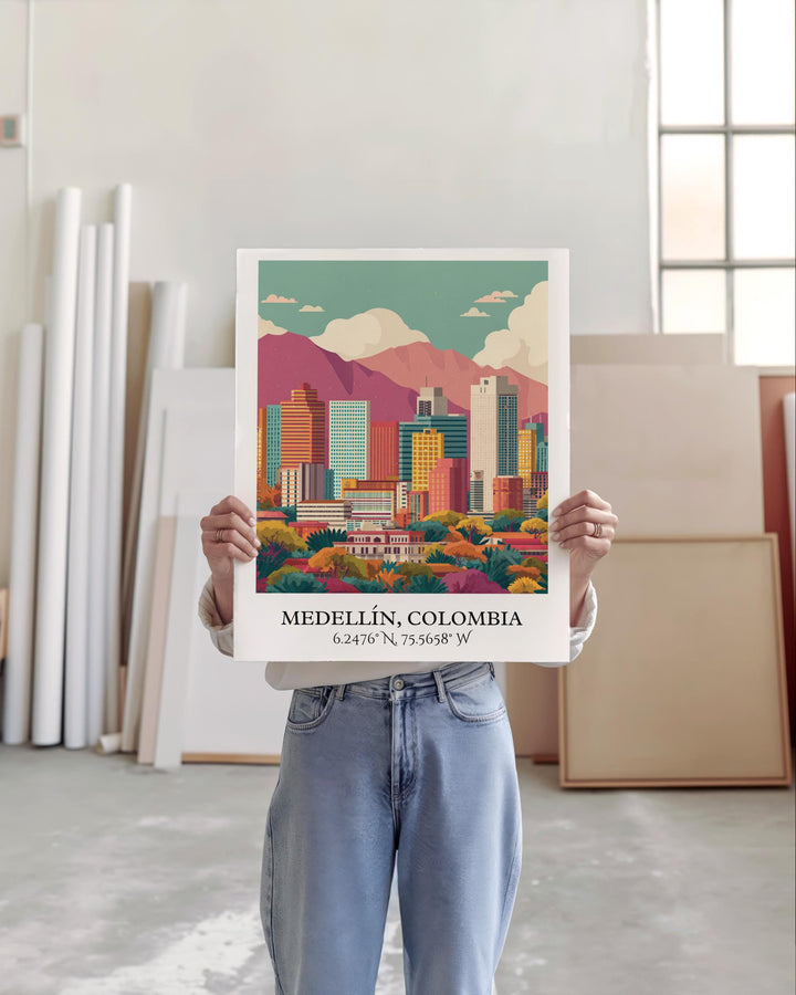Medellín Art, Medellín Retro Travel Art, Colombia Home Decor, Colombia Gift, Colombia Travel Art, Travel Prints, Housewarming Gift