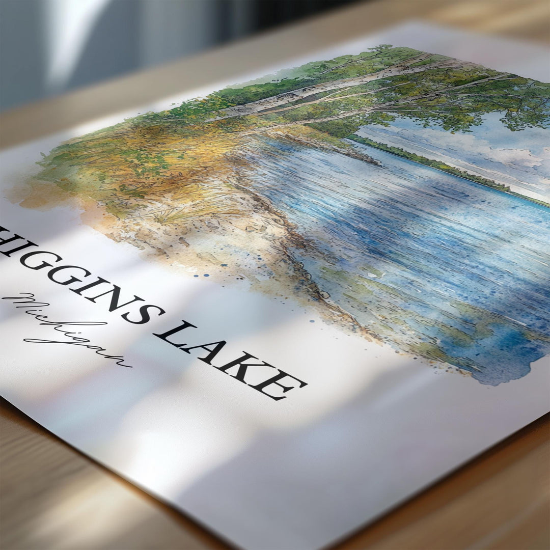 Higgins Lake MI Wall Art, Roscommon County Print, Michigan Watercolor Art, Higgins Lake Gift, Travel Print, Travel Poster, Housewarming Gift