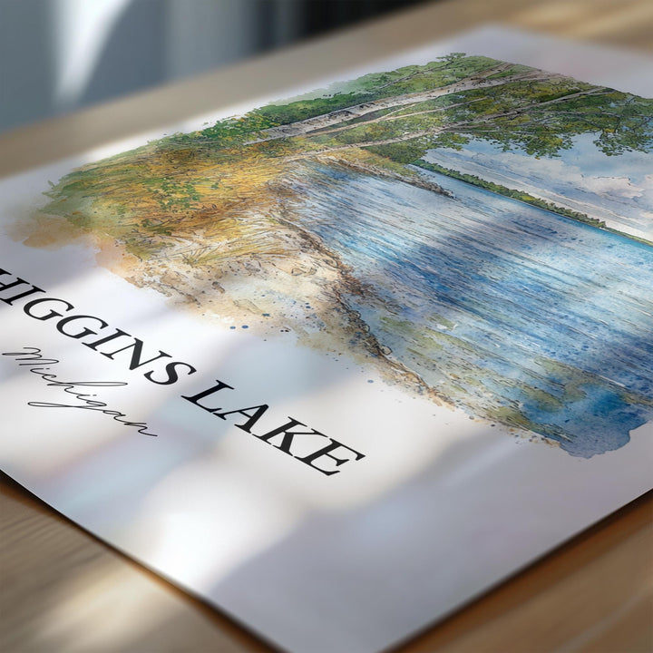 Higgins Lake MI Wall Art, Roscommon County Print, Michigan Watercolor Art, Higgins Lake Gift, Travel Print, Travel Poster, Housewarming Gift