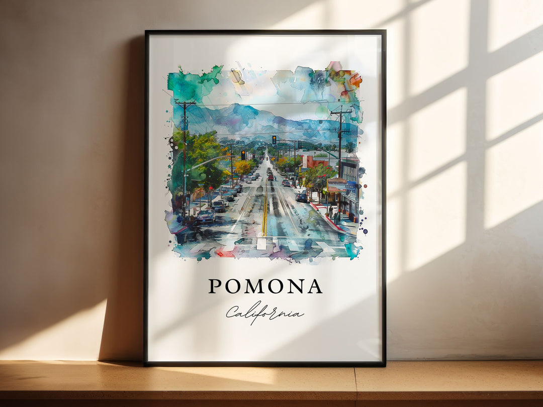 Pomona California Wall Art, Pomona Print, Pomona Watercolor Art, Pomona Valley CA Gift,