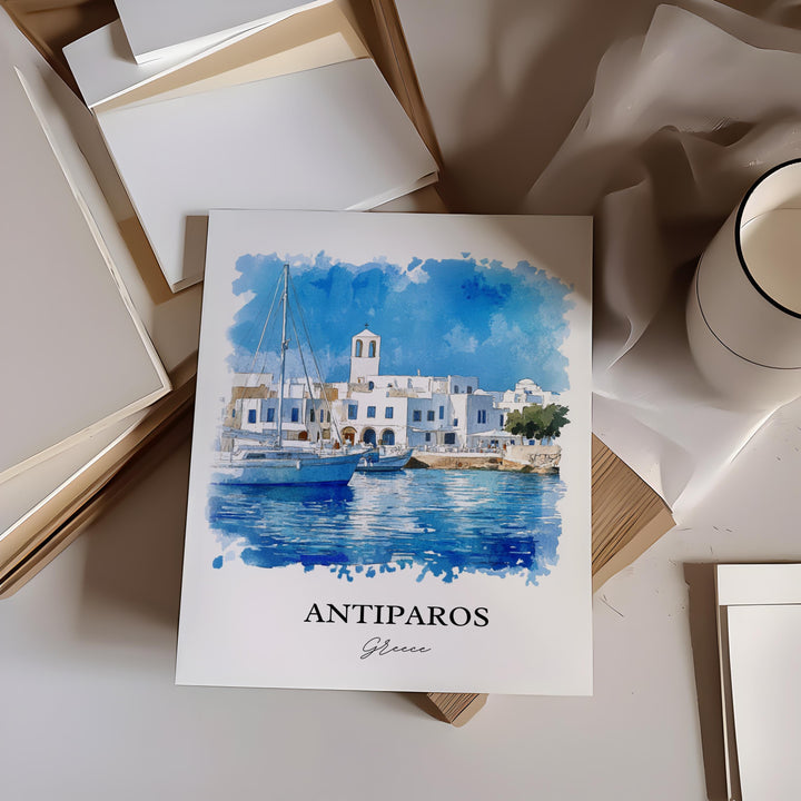 Antiparos Wall Art, The Cyclades Print, Paros Watercolor Art, Antiparos Greece Gift, Travel Print, Travel Poster, Housewarming Gift