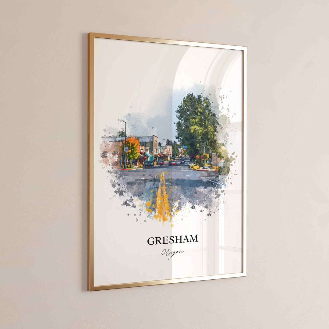 Gresham, Oregon Wall Art, Gresham Print, Oregon Watercolor Art, Willamette Valley Gift, Travel Print, Travel Poster, Housewarming Gift