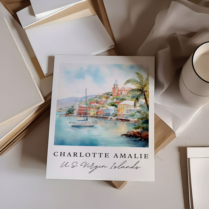 Charlotte Amalie wall art - U.S. Virgin Islands, Charlotte Amalie poster, Wedding gift, Birthday present, Custom Text