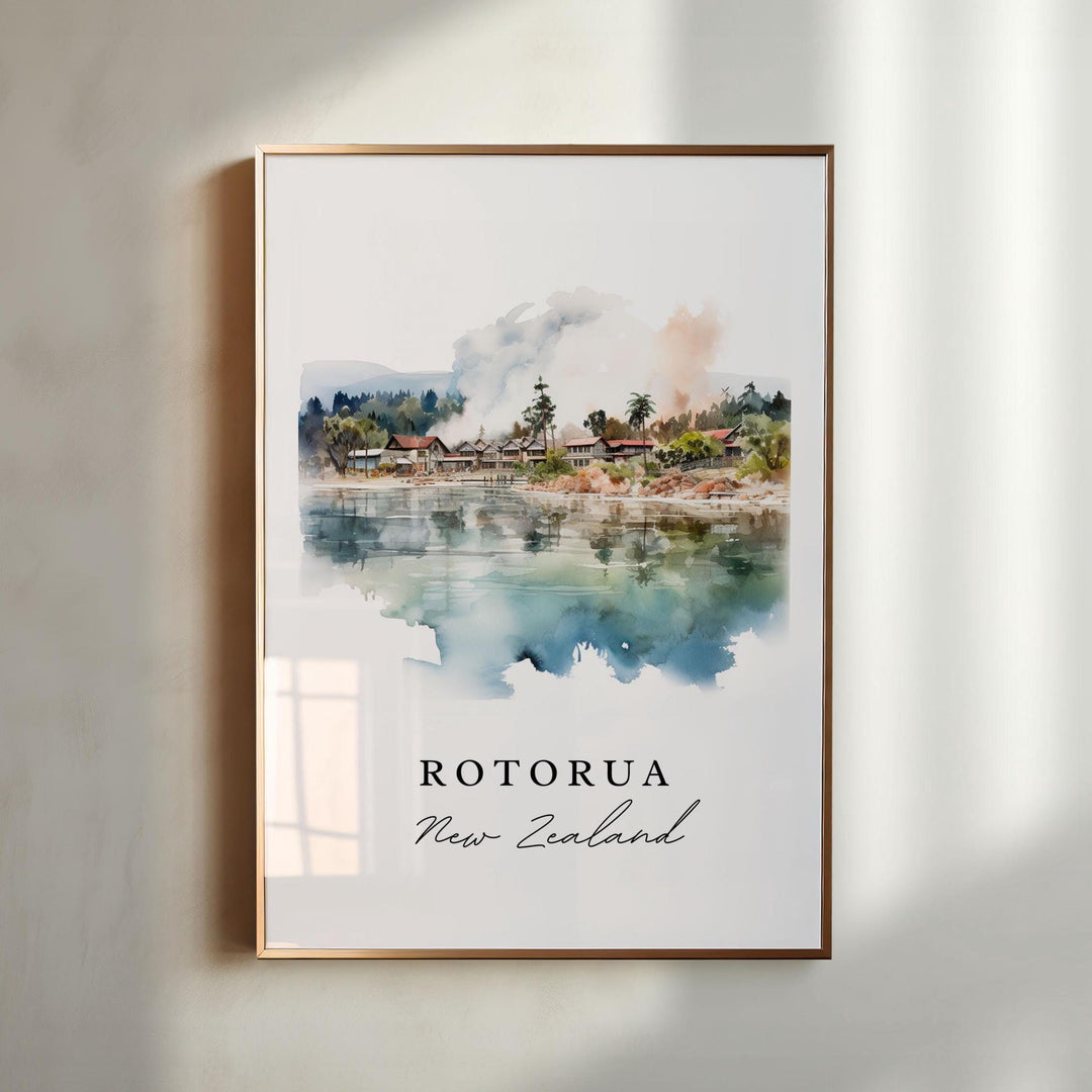 Rotorua NZ wall art - New Zealand, Rotorua poster, Rotorua cityscape Wedding gift, Birthday present, Custom Text, Personalized Gift