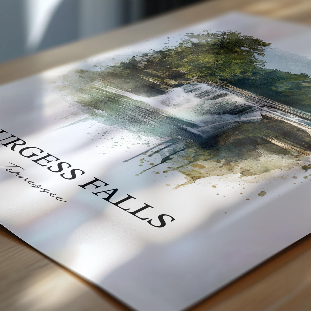 Burgess Falls Wall Art, Cookeville TN Print, Tennessee Watercolor Art, Burgess Falls TN Gift, Travel Print, Travel Poster, Housewarming Gift