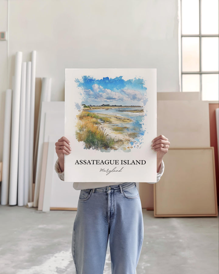 Assateague Island Wall Art, Delmarva Print, Maryland Watercolor Art, Assateague Island Gift, Travel Print, Travel Poster, Housewarming Gift