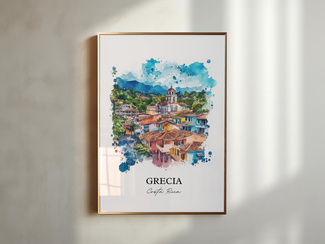 Grecia Wall Art, Alajuela Province Print, Grecia Watercolor Art, Grecia Costa Rica Gift, Travel Print, Travel Poster, Housewarming Gift