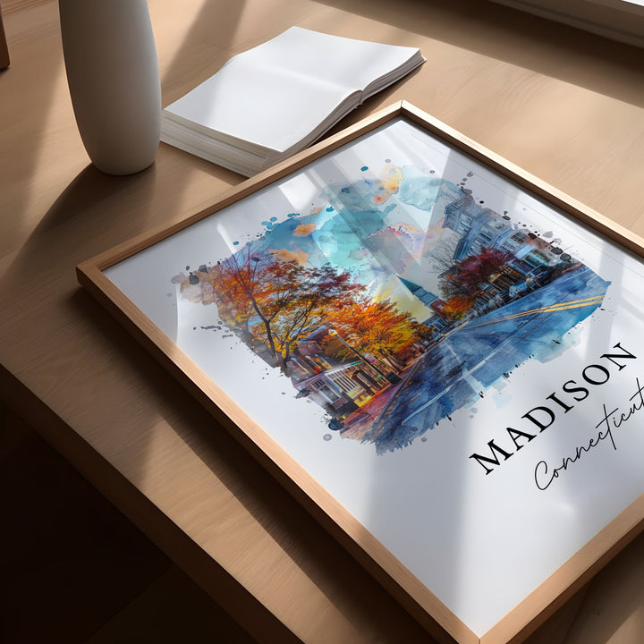 Madison CT Wall Art, New Haven CT Print, Madison Watercolor, Madison Connecticut Gift,