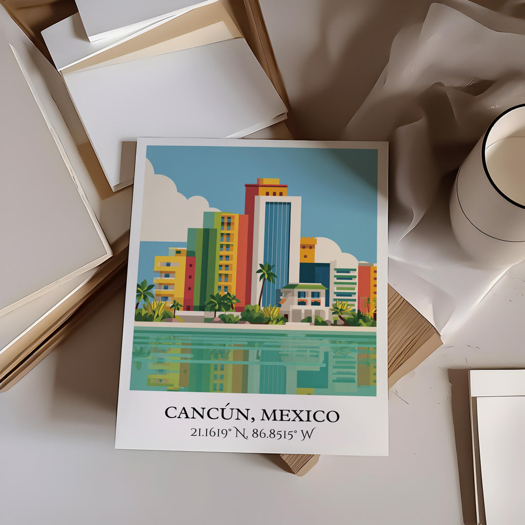 Cancun Mexico Art, Cancun Retro Travel Art, Cancun Home Decor, Cancun Gift, Mexico Travel Art, Travel Prints, Housewarming Gift