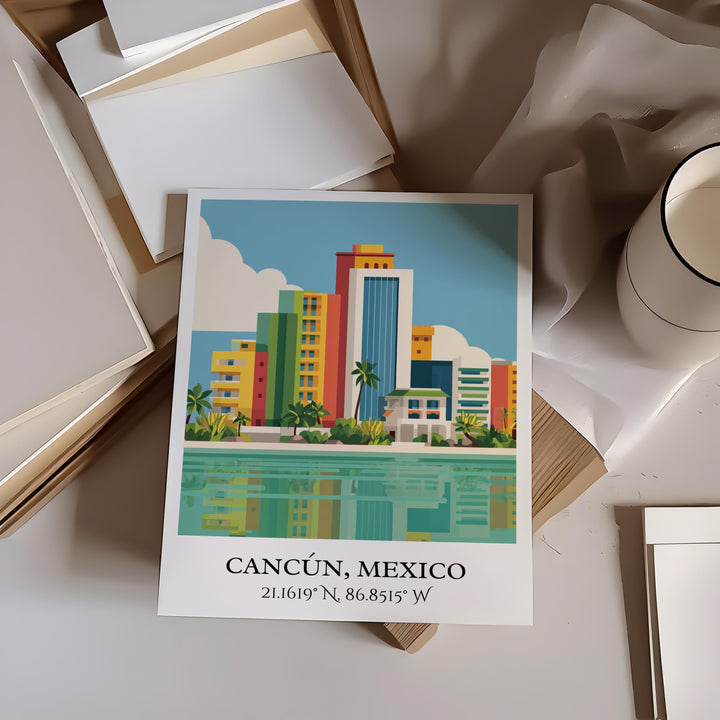 Cancun Mexico Art, Cancun Retro Travel Art, Cancun Home Decor, Cancun Gift, Mexico Travel Art, Travel Prints, Housewarming Gift