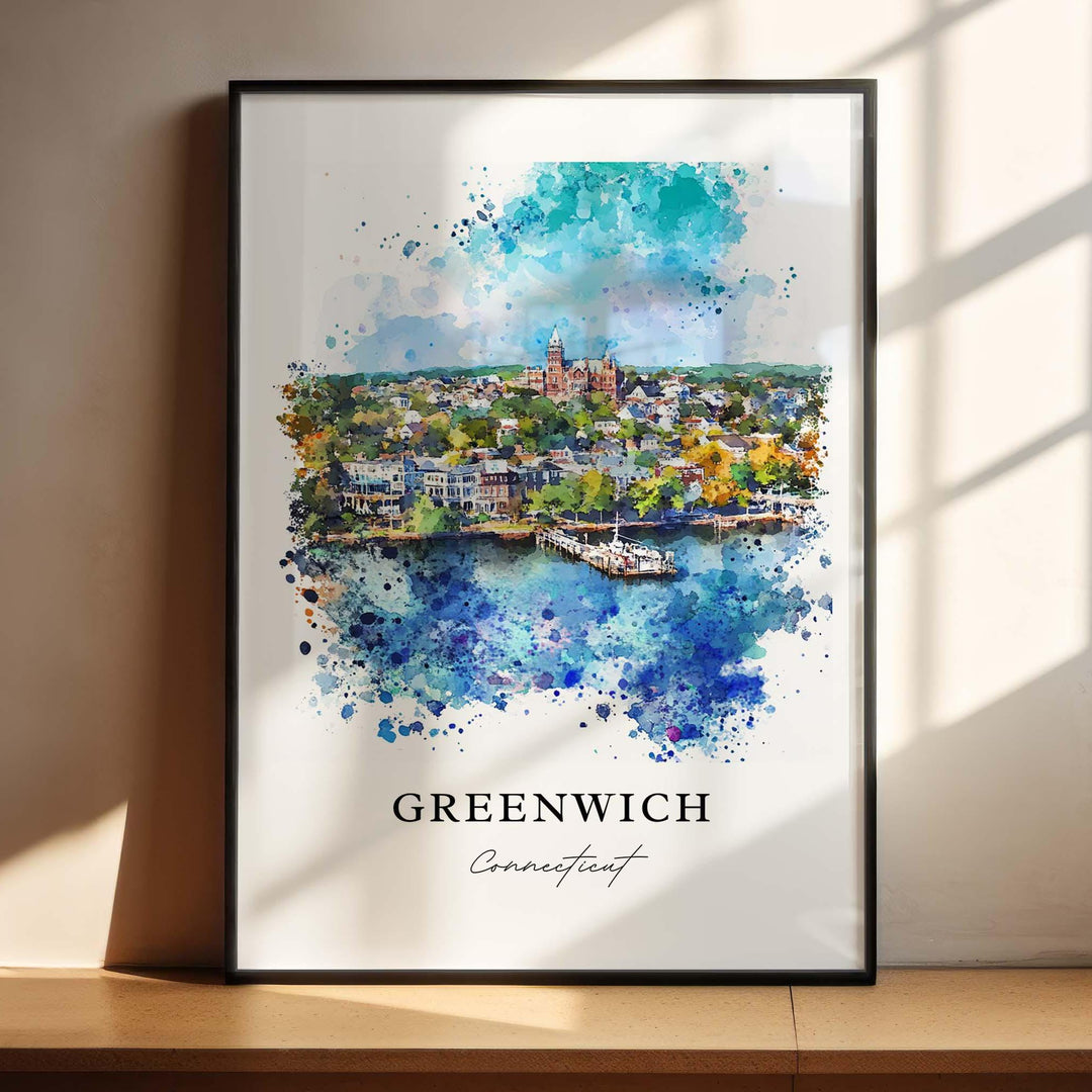 Greenwich CT Wall Art, Greenwich Print, Greenwich Watercolor Art, Greenwich Connecticut Gift, Travel Poster, Housewarming Gift