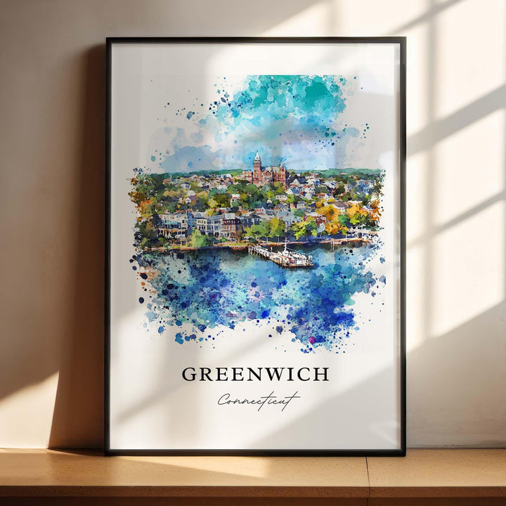 Greenwich CT Wall Art, Greenwich Print, Greenwich Watercolor Art, Greenwich Connecticut Gift, Travel Poster, Housewarming Gift
