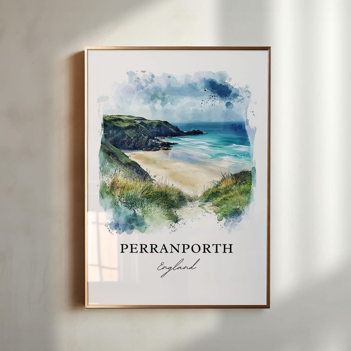 Perranporth Wall Art, Cornwall England Print, Perranporth Watercolor Art, Perranporth Gift, Travel Print, Travel Poster, Housewarming Gift
