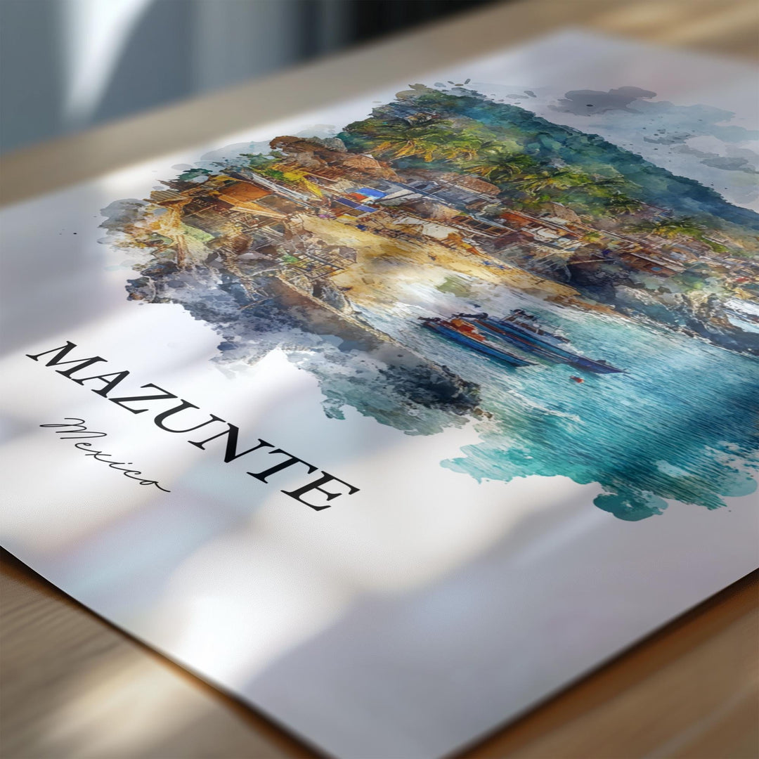 Mazunte Mexico Wall Art, Oaxaca Print, Mexico Watercolor Art, Mazunte Mexico Gift, Travel Print, Travel Poster, Housewarming Gift