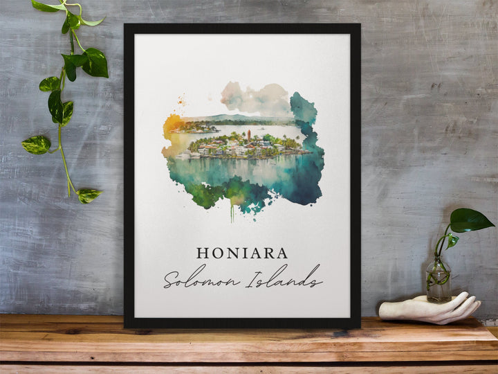 Honiara traditional travel art - Solomon Islands, Honiara poster, Wedding gift, Birthday present, Custom Text, Personalised Gift