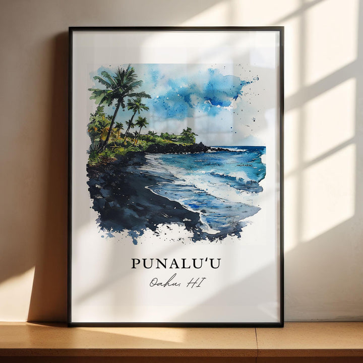 Punaluu Wall Art, Oahu Hawaii Print, Punaluu Beach Watercolor Art, Koolauloa District Gift,