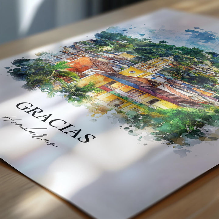 Gracias Honduras Wall Art, Honduras Print, Honduras Watercolor Art, Gracias Honduras Gift, Travel Print, Travel Poster, Housewarming Gift