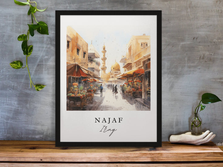 Najaf traditional travel art - Iraq, Najaf poster, Wedding gift, Birthday present, Custom Text, Personalized Gift