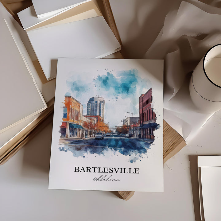 Bartlesville OK Wall Art, Bartlesville Print, Oklahoma Watercolor Art, Osage County OK Gift, Travel Print, Travel Poster, Housewarming Gift