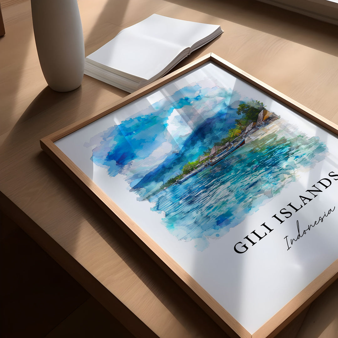 Gili Islands Art, Gili Islands Print, Lombok Indonesia Watercolor Art, Gili Indonesia Gift,