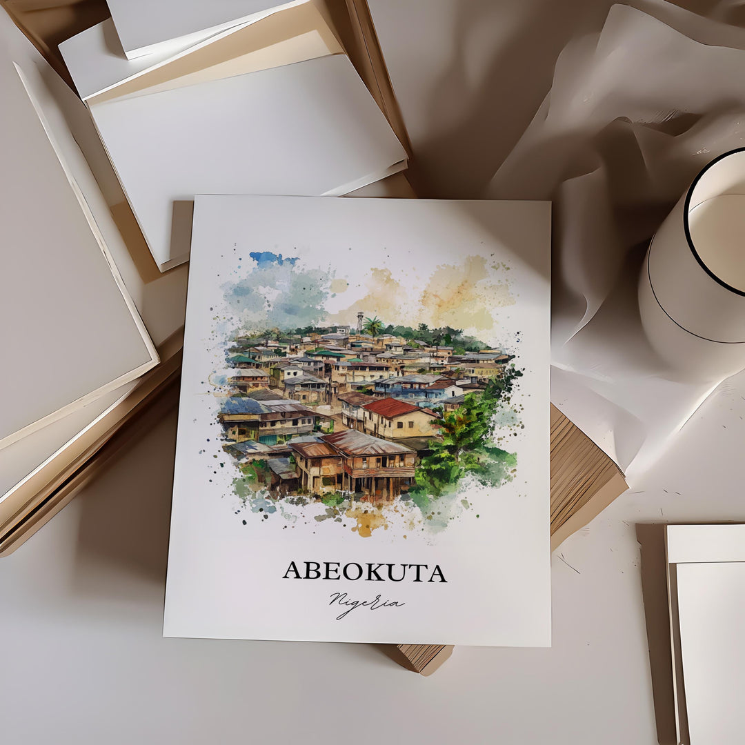 Abeokuta Wall Art, Ogun State Nigeria Print, Nigeria Watercolor Art, Abeokuta Nigeria Gift, Travel Print, Travel Poster, Housewarming Gift