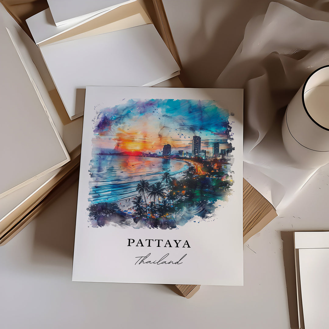 Pattaya Wall Art, Pattaya Thailand Print, Pattaya Watercolor, Pattaya City Gift,