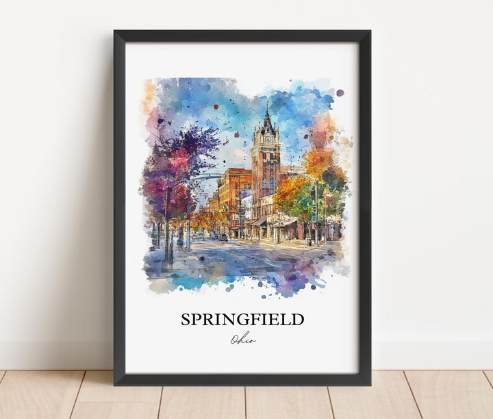 Springfield OH Wall Art, Clark County Ohio Print, Ohio Watercolor Art, Springfield Ohio Gift, Travel Print, Travel Poster, Housewarming Gift