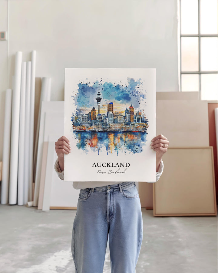 Auckland Wall Art, Auckland NZ Print, New Zealand Watercolor Art, Auckland Gift, Travel Print, Travel Poster, Housewarming Gift