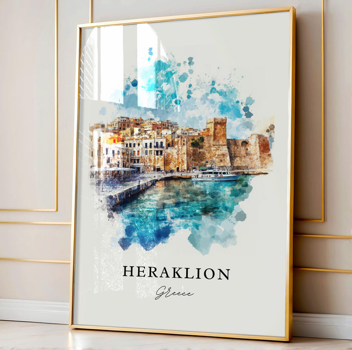 Heraklion Wall Art, Heraklion Print, Crete Greece Watercolor Art, Heraklion Crete Gift,