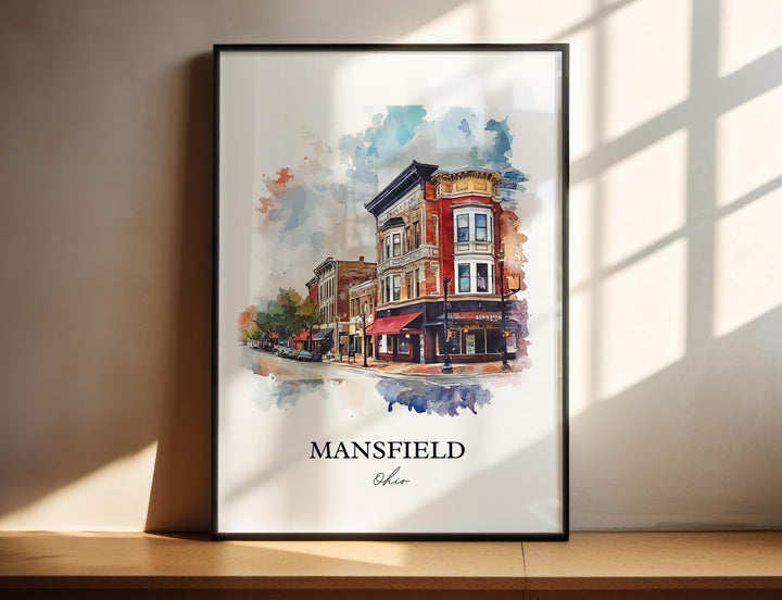 Mansfield OH Wall Art, Richland County Print, Ohio Watercolor Art, Mansfield Ohio Gift, Travel Print, Travel Poster, Housewarming Gift