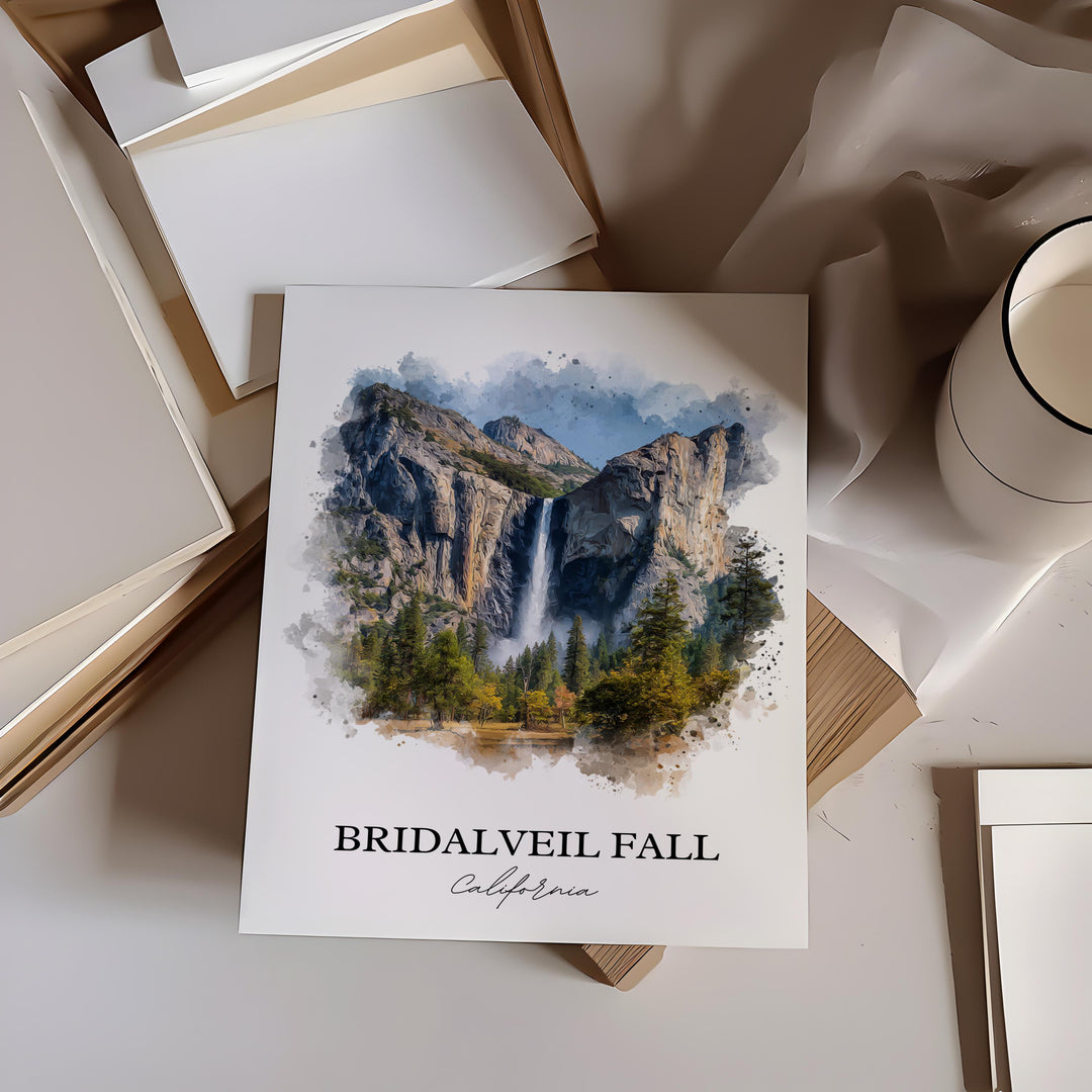Bridalveil Fall Wall Art, Yosemite Print, Yosemite Watercolor Art, Bridalveil Fall Gift, Travel Print, Travel Poster, Housewarming Gift
