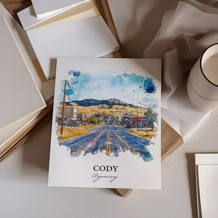 Cody Wyoming Wall Art, Cody WY Print, Wyoming Watercolor Art, Cody Wyoming Gift, Travel Print, Travel Poster, Housewarming Gift