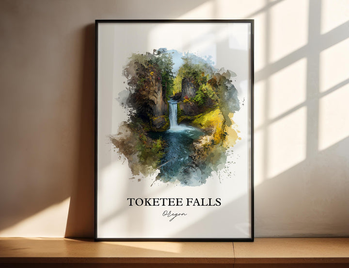 Toketee Falls Wall Art, Idleyld Park Print, Oregon Watercolor Art, Toketee Falls Gift, Travel Print, Travel Poster, Housewarming Gift