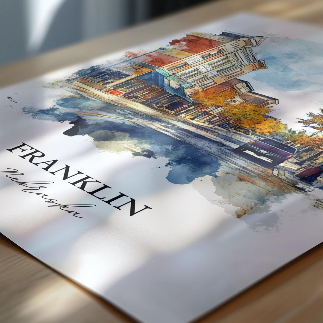 Franklin NE Wall Art, Franklin Nebraska Print, Nebraska Watercolor Art, Nebraska Gift, Travel Print, Travel Poster, Housewarming Gift