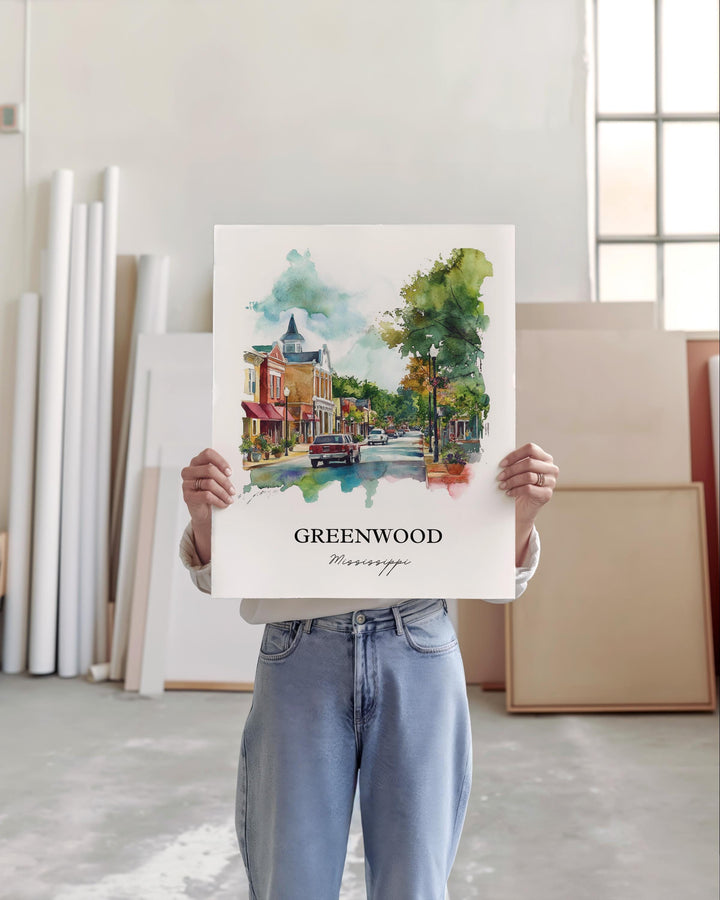 Greenwood MS Wall Art, Mississippi Print, Mississippi Artwork, Greenwood Mississippi Gift, Travel Print, Travel Poster, Housewarming Gift