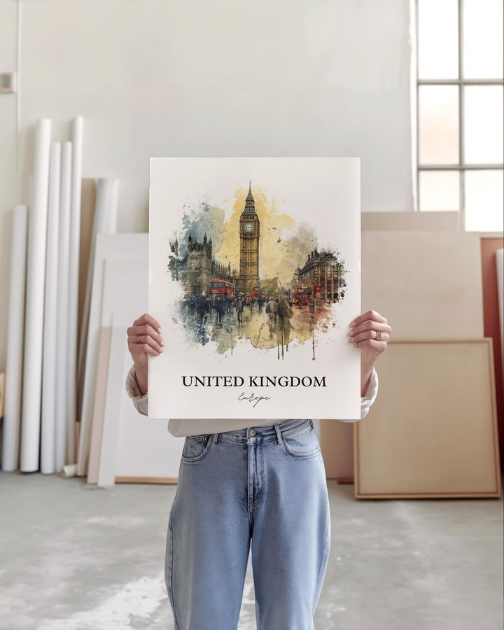 United Kingdom Wall Art, England Print, UK Watercolor Art, United Kingdom Gift, Travel Print, Travel Poster, Housewarming Gift