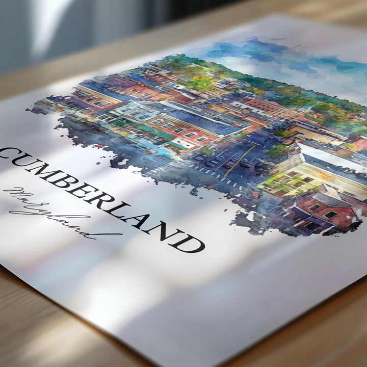 Cumberland MD Wall Art, Allegany County Print, Maryland Watercolor, Cumberland Maryland Gift, Travel Print, Travel Poster, Housewarming Gift