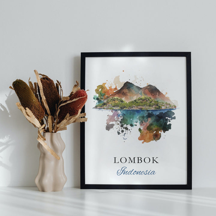 Lombrok traditional travel art - Indonesia, Lombrok poster, Wedding gift, Birthday present, Custom Text, Personalised Gift