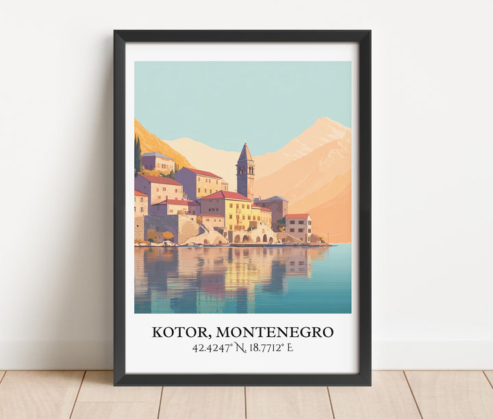 Kotor Art, Kotor Retro Travel Art, Kotor Montenegro Home Decor, Montenegro Gift, Balkans Travel Art, Travel Prints, Housewarming Gift