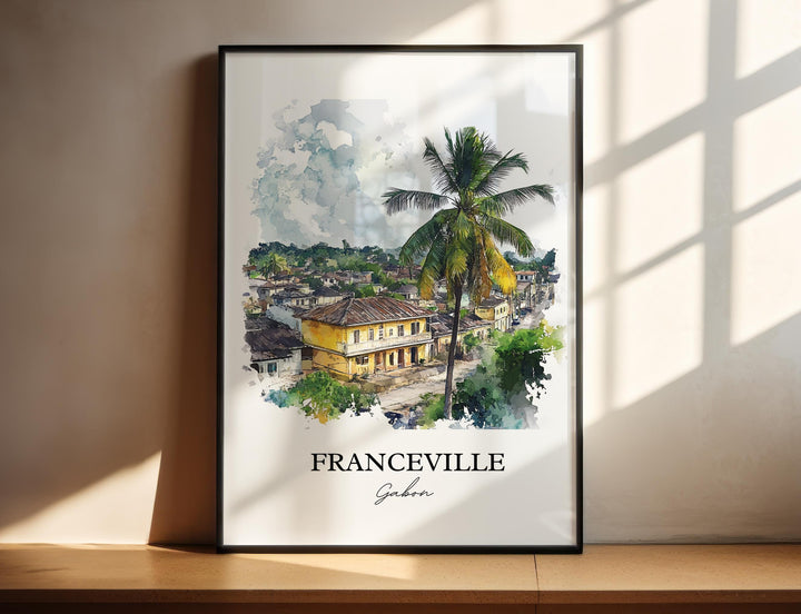 Franceville Wall Art, Franceville Gabon Print, Gabon Watercolor Art, Gabon Gift, Travel Print, Travel Poster, Housewarming Gift