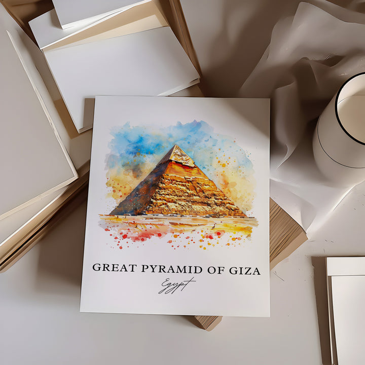 Great Pyramid of Giza Wall Art, Pyramids of Giza Print, Giza Watercolor, Egypt Pyramids Gift,