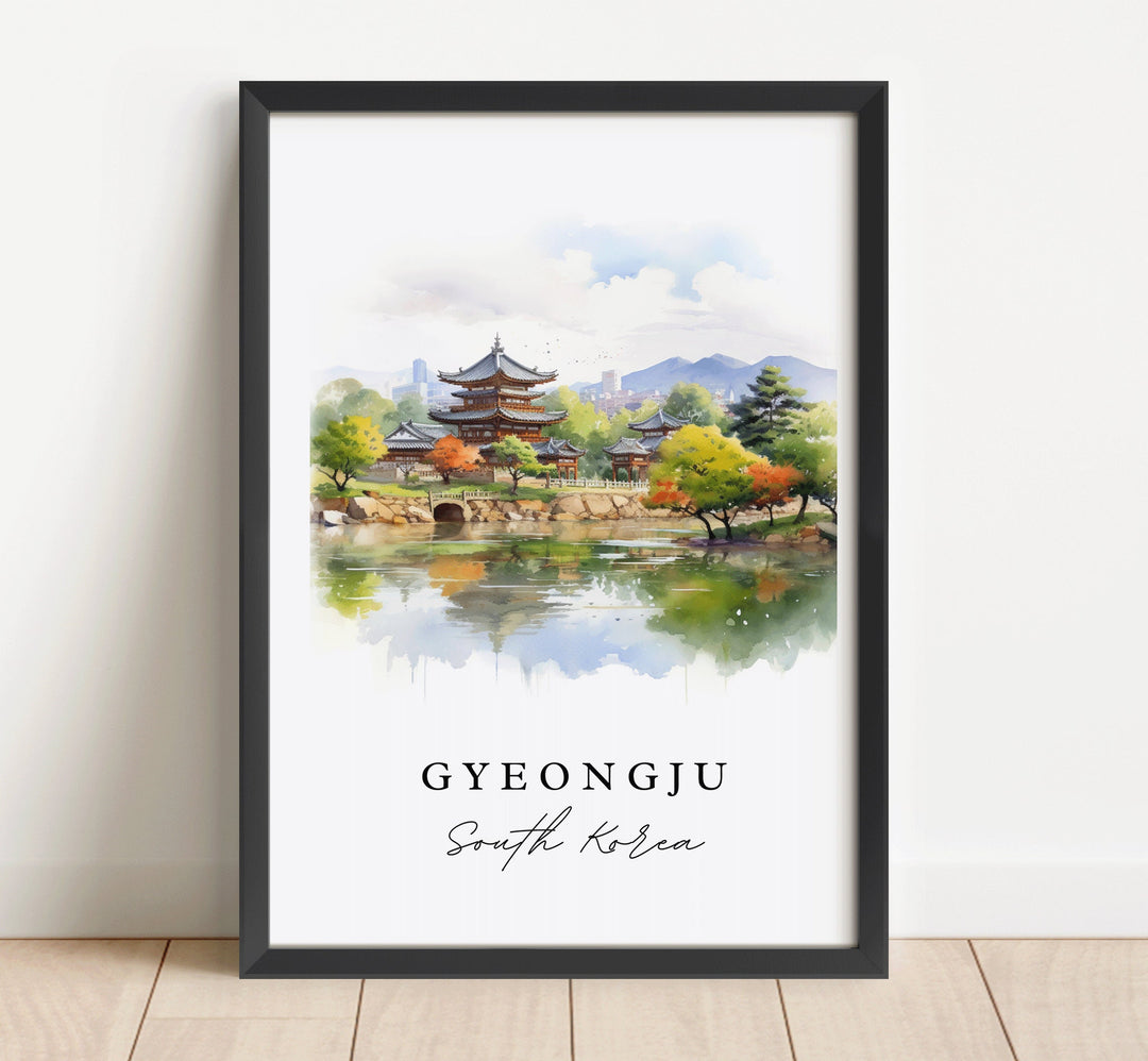 Gyeongju traditional travel art - South Korea, Gyeongju poster, Wedding gift, Birthday present, Custom Text, Personalized Gift